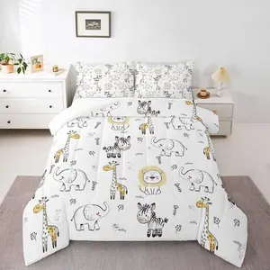 Zebra Leopard Comforter Set,Cartoon Animals Bedding Set for Kids Girls Women,Adults Lion Giraffe Comforter,Yellow Black Quilted Duvet Set,Bedroom Collection
