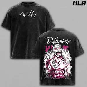 Doflamingo Wash Tee,  Anime Graphic Shirt, Heavy Cotton Acid Washed T-Shirt, Double Printed Oversize Top, Unisex Casual Streetwear, Oversized Anime Print T-Shirt, Graphic, Gift For Anime Fan