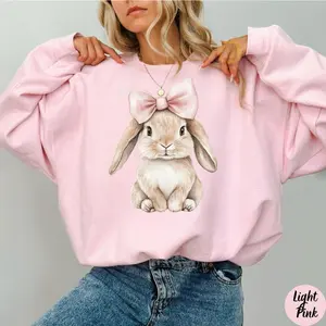 Easter Bunny Sweatshirt, Retro Easter Sweater, Coquette Bow Bunny Sweater, Easter Bunny Hoodie, Cute Bunny Easter Day Gift