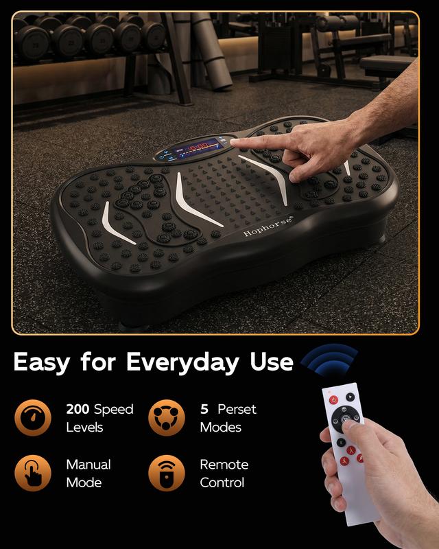 HopHorse High-Power Vibration Plate Exercise Machine Oscillating plate 300 lbs Weight Capacity Bluetooth Remote Control 3-in-1 Indoor Home Gym Fitness Equipment with 2 Resistance Bands