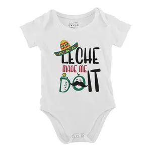 Funny baby babysuit LECHE MADE ME DO IT Fun Mexican letter print baby short Sleeve Onesies Romper for Infant， Newborn Boys Girls Soft Casual Outfit ，outdoor baby bodysuits