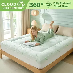 Bamboo Mattress Topper with Fitted Sheet – Extra Thick Cooling, Cloud-like Soft, Breathable, Deep Pocket, No Slipping, Machine Washable,for Hot Sleepers&Night Sweats Ideal for Home&Bedroombed,bed accessories,excellent gift aesthetic decor tiktokshopspring