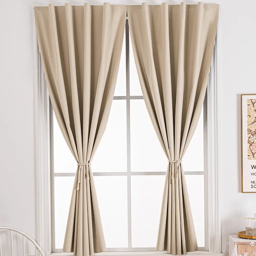 Easy Install Modern Blackout Bedroom Curtains, Self-Adhesive Magic Tape, Double Layer Design for Bedroom & Living Room, Elegant Decoration, Window Curtain