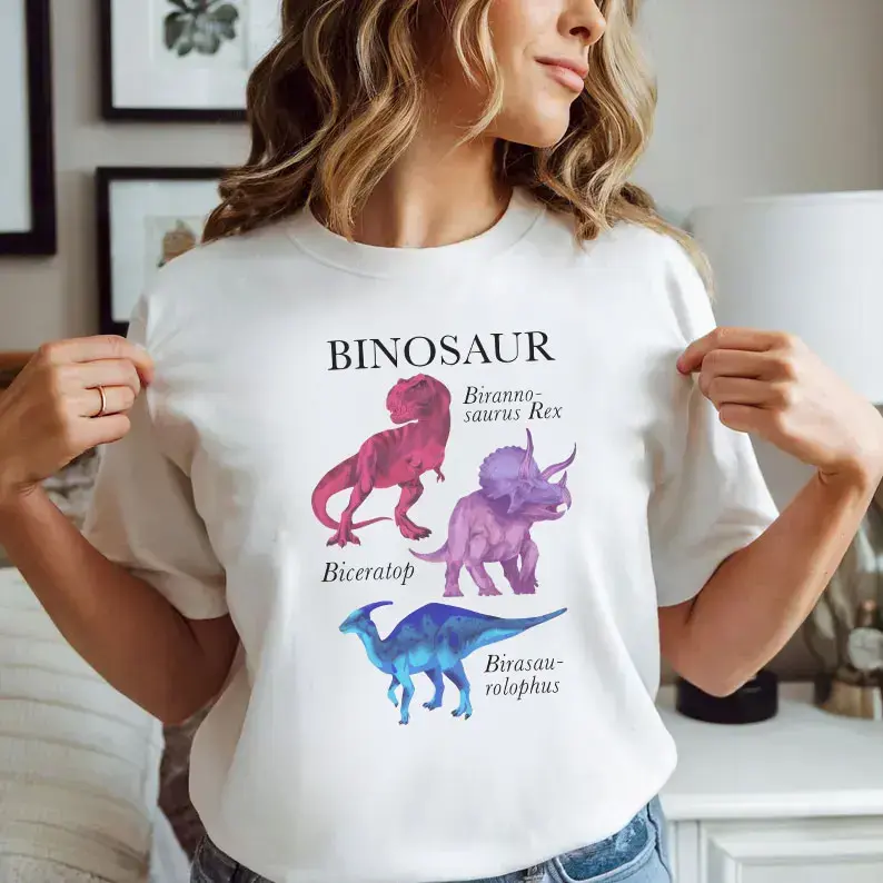 Binosaur Bisexual Shirt, Funny Bisexual LGBTQ Pride Tee, Hilarious Gift for Pride Month, Subtle Bi Pride, Graphic Shirt for Woman