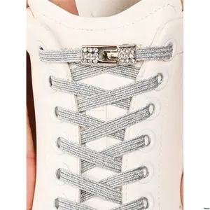 TrainersRunningShoes 1PairRhinestoneBuckleSilverPearlyElasticNoTieShoelaces SuitableForSneakersAndCasualShoes WhiteShoes BasketballShoes