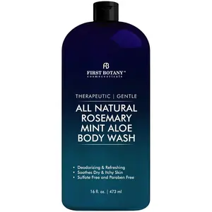 First Botany, ALL Natural Body Wash - Fights Body Odor, Athlete's Foot, Jock Itch, Nail Issues, Dandruff, Acne, Eczema, Shower Gel for Women & Men, Skin Cleanser -16 fl oz (Rosemary Mint)