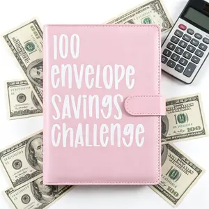 A5 100 Envelope Savings Challenge Binder Pink Black Colors With Waterproof Cash Envelopes Savings Tracker Reusable Budget Planner For Adults