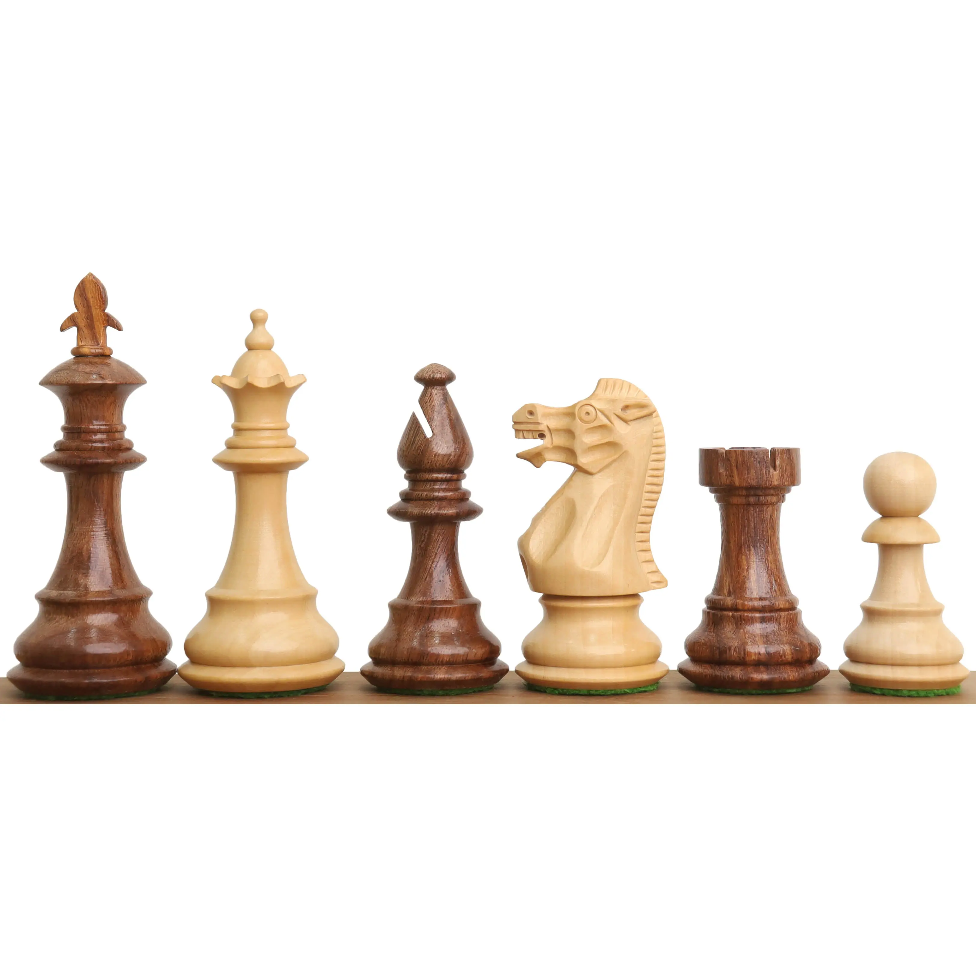 3.7" British Staunton Weighted Chess Set- Chess Pieces Only-  Golden Rosewood & Boxwood