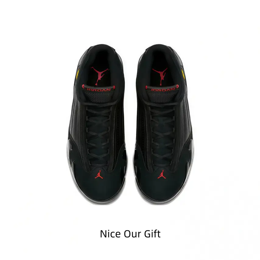 Sleek Black Leather High-Tops With Red Side Exhaust Accents, A Sculpted Heel Vent Inspired By Supercar Intakes, And A Bold Yellow Jumpman Shield — Designed For A Legendary, Race-Inspired Streetwear Look That Pops Against Dark Denim Or Monochrome Outfits