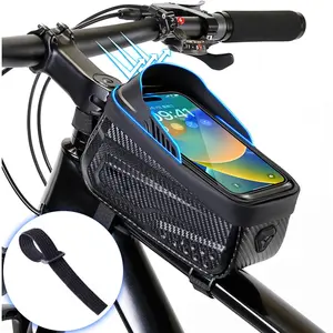 Waterproof Bike Bag, Long Extension Strap, Top Tube Bag Under 6.9'', Large Capacity, Touch Screen Compatible,SnapFixMate