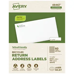 Avery EcoFriendly Recycled Return Address Labels, 1/2" x 1-3/4", White, Permanent Label Adhesive, 8,000 Printable Labels (48467)