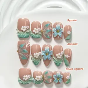 CuraTique Spring Collection | Teal Leaf | 10-Piece Set  100% Handmade Nail Stickers, 3D Gel Nails, Reusable Nail Art | 2026 SpringNails | Holiday Nails | Perfect Nail Art for Vacations | Birthday Party & Gift Ideas