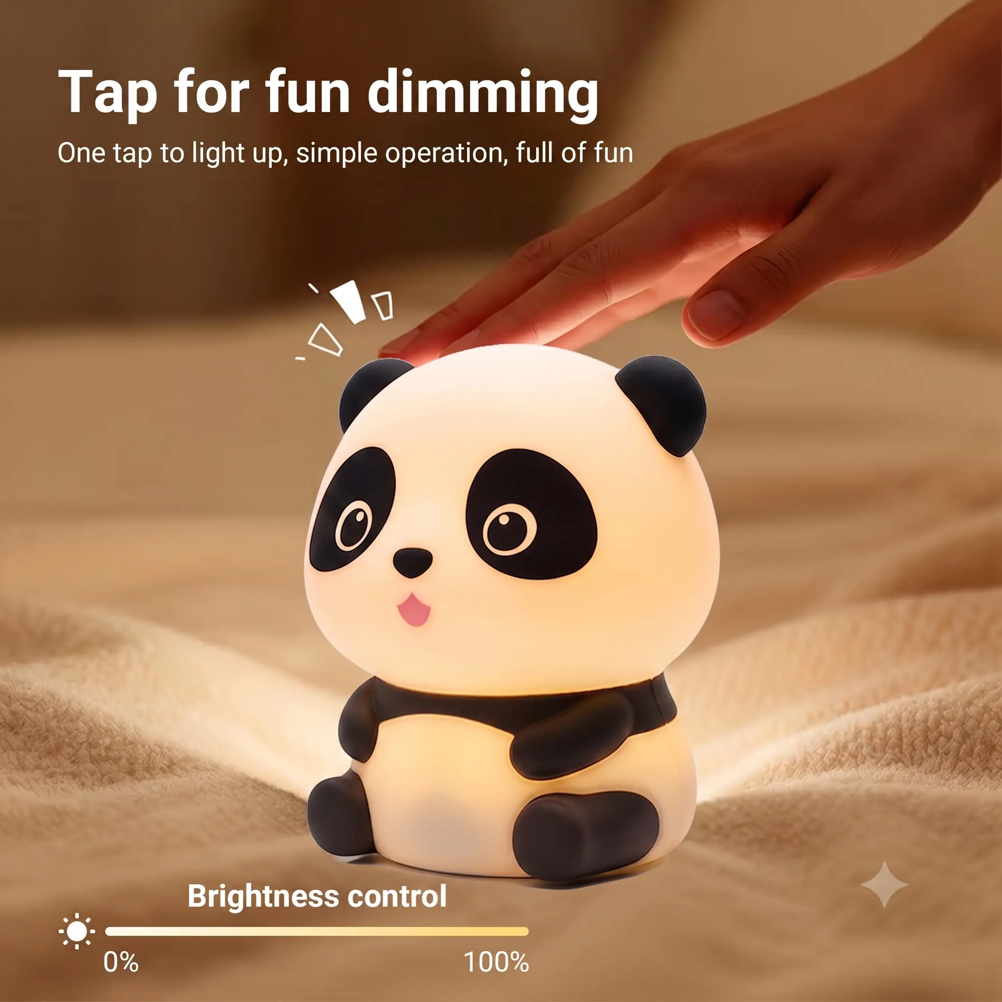 Cute Panda-Form Silicone Night Light - Rechargeable Light, Glowing Lamp, Squeeze-Tap Activated, USB-C Charging, 3 Brightness Levels, Cozy Warmth, Household Bedroom Decor
