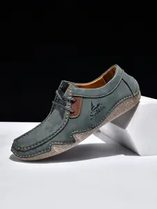 Men's Large Size Hand-Stitched Casual Shoes, Fashion Loafers, Low Top, Vintage Laces, Comfortable Rubber Sole, Outdoor & Office Wear