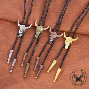 GTHIC Vintage Bull Skull Western Cowboy Alloy Bolo Tie Fashion Jewelry for Men Women Daily Wear Accessory