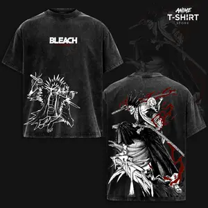 Kenpachi Zaraki Bleach Anime T-Shirt - Thousand-Year Blood War Vintage Graphic Tee, Yachiru Retro Washed Oversized Shirt, Gotei 13 Captain Streetwear