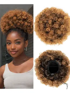 Afro Puff Drawstring Ponytail for  Women, Short Kinky Curly Afro Ponytail Synthetic Hair Puffs, Premium Brown Afro Bun Drawstring Ponytail for Women Girls (8Inch,Brown)
