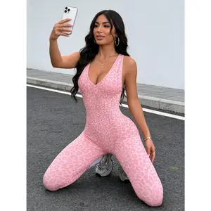 Women High Elastic Leopard Print Body Shaper Jumpsuit, Back Bond Design, Removable Butt Pads, Tummy Control & Butt Lifting Slim Fit One-Piece Shapewear