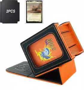 MTG Commander Card Deck Box – Holds 100 Double-Sleeved Cards, Magnetic TCG Case (Black/Orange)