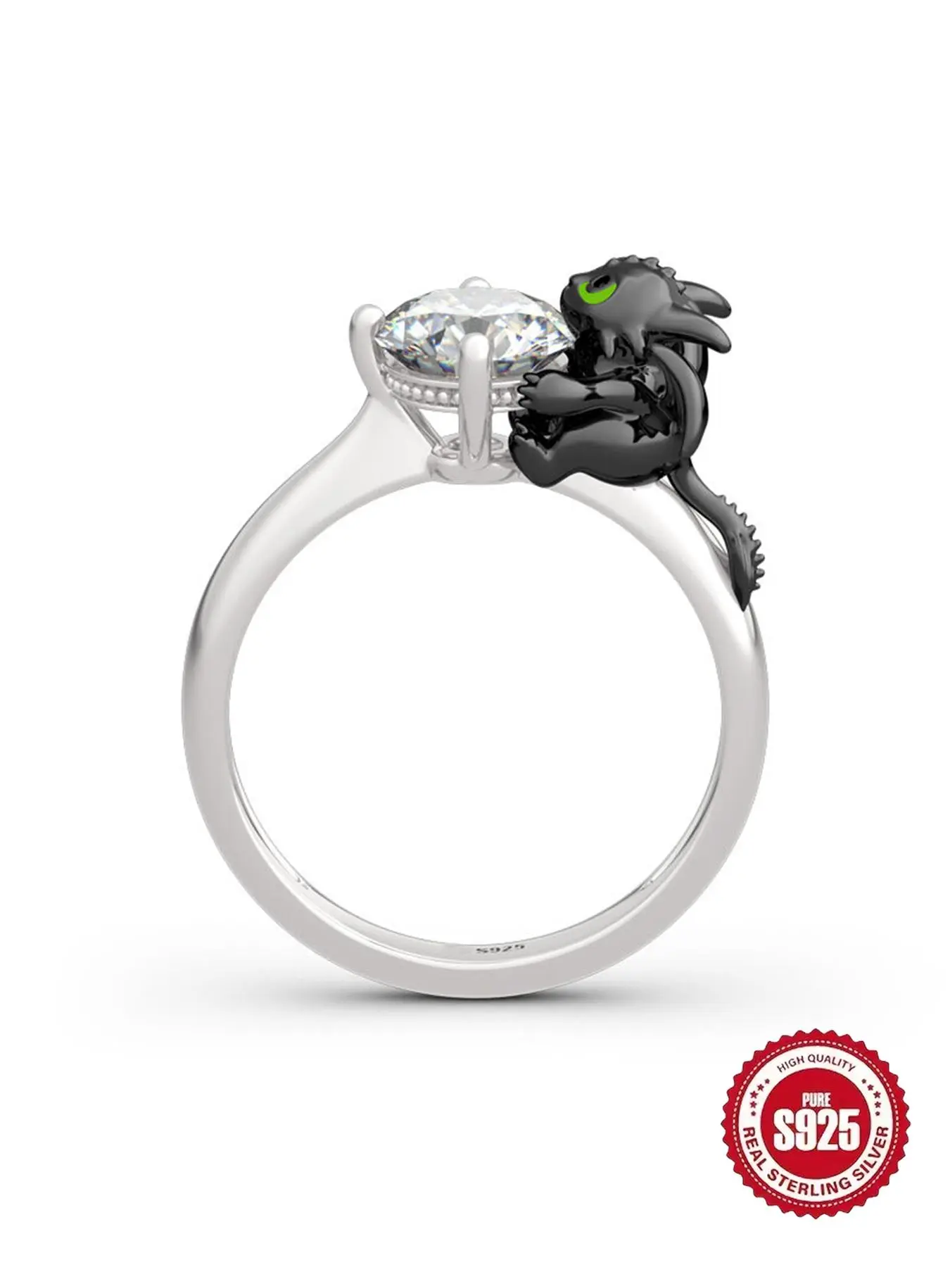 S925 Sterling Silver Cute Dragon Design Artificial Zircon Decor Ring, Unique Rings, Fashion Jewelry Accessories for Women & Girls, Trendy All-match & Exquisite Jewelry for Birthday Gift, Statement Ring