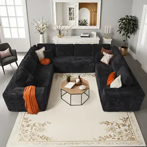 XIZZI 135" U-Shaped Cloud Sectional Couch, Modular Floor Sofa with Plush Corduroy, Plush Corduroy Couches with Deep Seat Chaise Lounge for Living Room, No Assembly Required