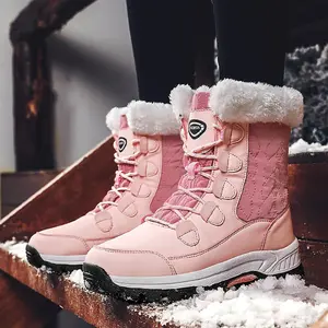 1 Pair Pink Womens Winter Snow Boots Waterproof Shoes Walking Comfortable Hiking Tennis Booties Furry Mid Calf Warm Lightweight Girl