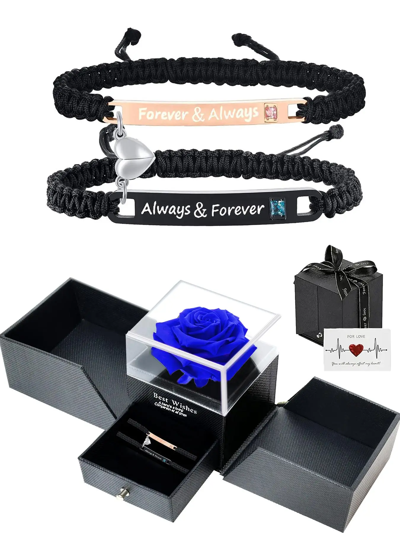 Couple Bracelet with Rose Box, Fashionable Matching Bracelet for Couples, Trendy All-match & Exquisite Jewelry for Birthday Gift, Matching Bracelets