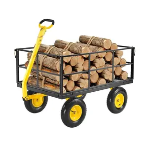 【DealsForYouDays】VEVOR 1400 Lbs Steel Garden Cart,  Heavy Duty Pullable Garden Wagon Yard Cart, 2 in 1 Outdoor Metal Utility Wagon Yard Trailer with 13" All Terrain Tires, Mesh Removable Sides and 180°Rotating Handle