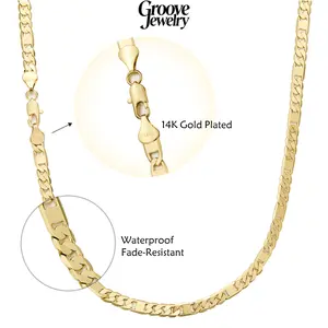 14K Gold-Plated Figaro Cuban Link Chain Necklace  3mm/5mm/6mm, 20”/24”, Tarnish-Free, Shiny Layering Jewelry for Men & Women, Gift Ready Stainless Steel Miami hip hop