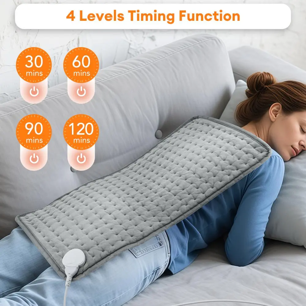 Electric Heating Pad - AC Powered Heat for Back Neck Shoulder Cramps, 9 Temperature Settings, 4 Timer Periods, Soft Flannel 30x60cm Cushion, Winter Warmer, Washable, Auto Shut Off, Crystal