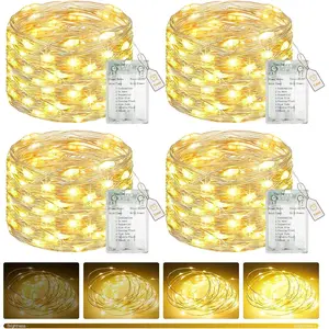 4 Pack Fairy Lights Battery Operated with Timer, 16FT 50LED Twinkle String Lights Battery Powered 8 Modes Dimmable, Wire Mini Light Waterproof for Indoor Bedroom Wedding Christmas, Warm White