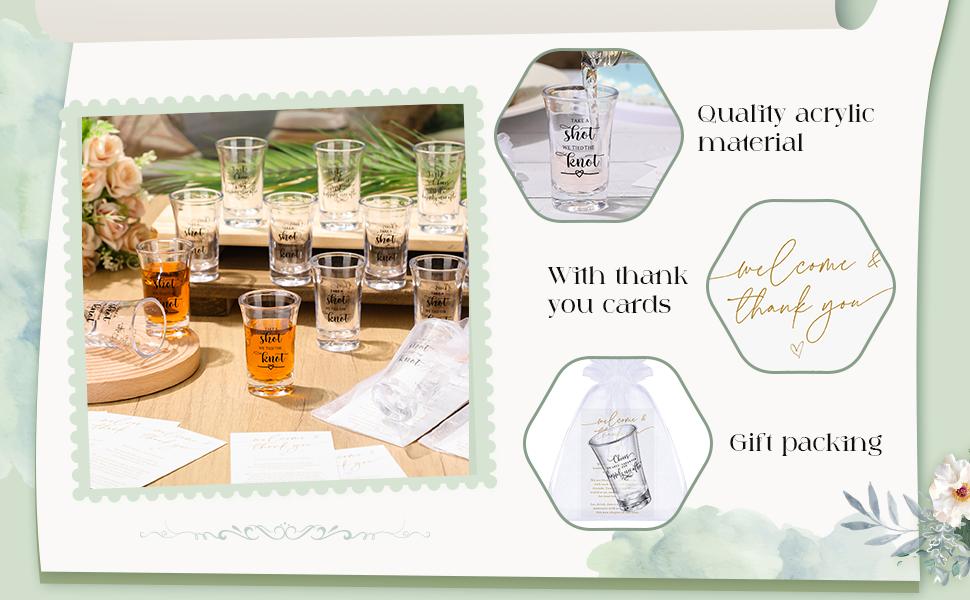 50 Sets Wedding Favors for Guests Bulk 1.5oz Acrylic Shot Glasses Take a Shot We Tied the Knot with Thank You Cards Organza Bags Clear Shatterproof Drawstring Bags for Wedding Bridal Shower Bachelorette Party Souvenirs