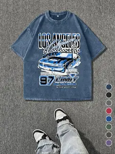 Men's Regular Fit Car Graphic Print Round Neck Tee, Vintage Trendy Casual Short Sleeve T-shirt for Daily Wear, Ladies Summer Outfit, Top