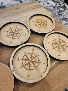 Nautical Compass Coasters - Laser Cut Waterproof Birch Drink Coasters