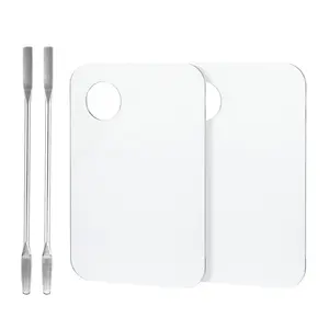 2PCS Acrylic Cosmetic Palette with 2PCS Spatula,Makeup Palette Mixing Tray Apply for Eye Shadow Nail Art Pigment Blending (Rectangle)