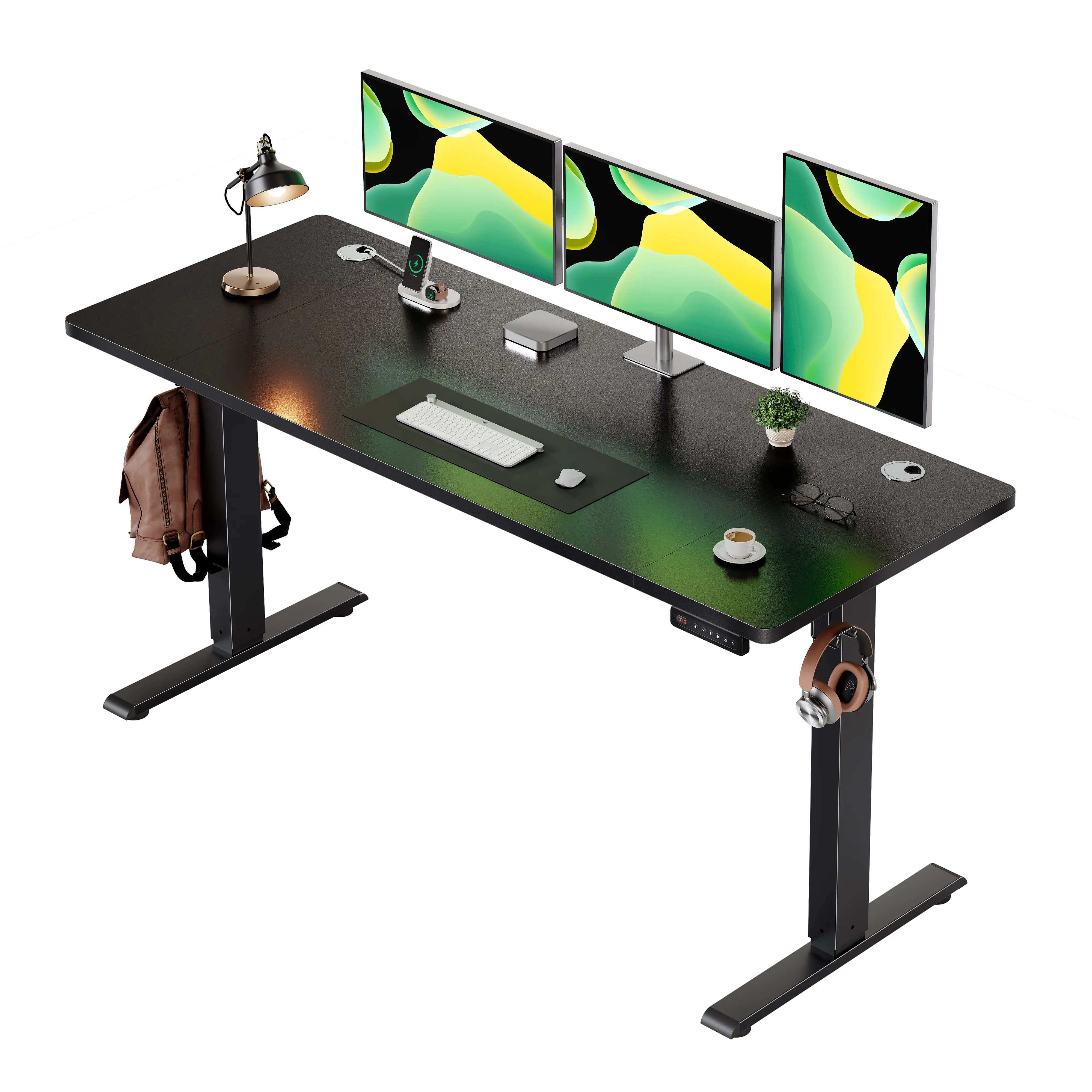 Electric Standing Desk Adjustable - 63 x 24 Inch Sit Stand up Desk with Cable Management - 3 Memory Preset Adjustable Height Table