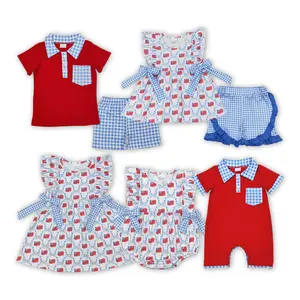 Baby Girl Clothes 2-Piece USA Patriotic Matching Set - Toddler Fitted Short-Sleeve Summer Rompers with All-Over Print for 4th of July Celebrations