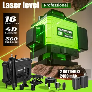 PAOWAFOL Laser Level with Tripod, 4x360° Self Leveling Laser Level, 16 Line-Green Line Laser 4D with 2Pcs Lithium Batteries for Picture Hanging, Tile, Home Renovation, Indoor Project, Great Gift Ideas for a Perfect