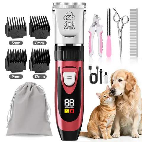 Cordless Rechargeable Dog Grooming Clippers - Built-In Cells, Low Noise, Low Vibration, LCD Digital Display Comprehensive Grooming Kit with Deodorant Plastic Combs for Small & Large Dogs, Rabbits
