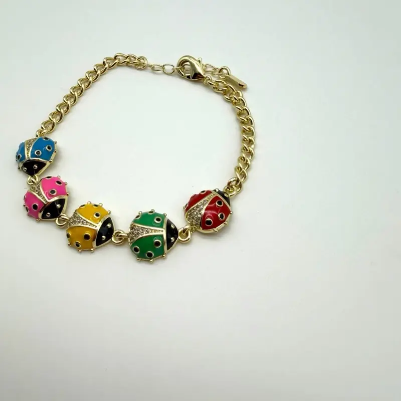 Multicolor Ladybug Bracelet, 6.5-7.5 in Adjustable Size