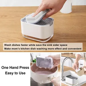Automatic Liquid Soap Dispenser, Kitchen Sponge Holder, Manual Press Type, Includes Sponge, Ideal for Home Use, Dish Soap Dispenser