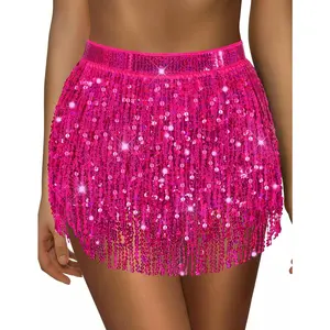 Sequin Skirt Sparkly Skirt Belly Dance Skirt Glitter Skirt Rave Sparkle Skirt Sequin Tassel Skirt Fringe Hip Scarf Women Womenswear Bottom Basic Minimalist