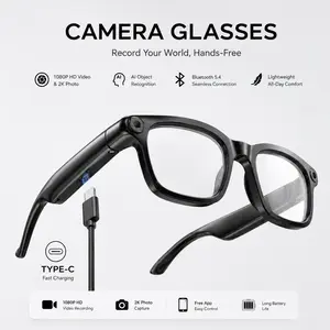 AI Camera Glasses with HD POV Video Recording, Smart Glasses with Bluetooth Audio, Real-Time Translation & Touch Control, Wearable First-Person Camera for Travel and Everyday Use, Type-C Charging
