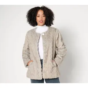 Dennis Basso Sculpted Faux Mink Cable Coat