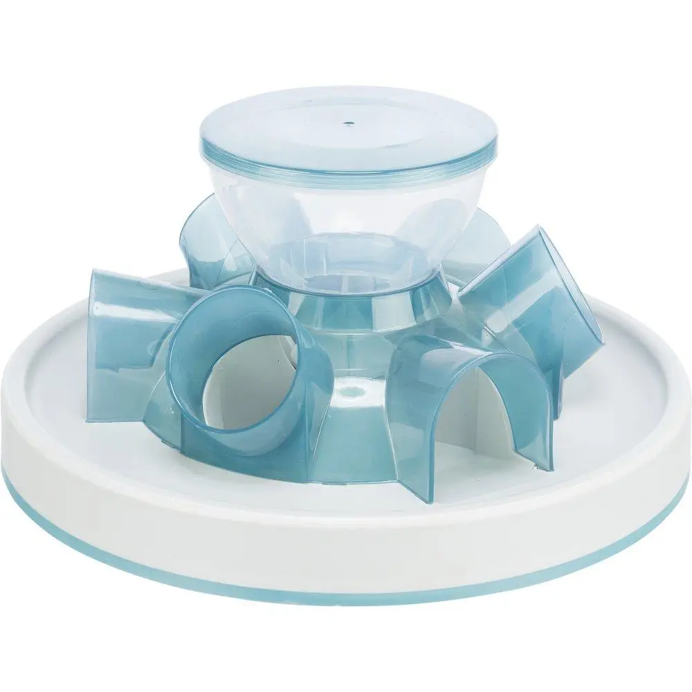 Cat Tunnel Slow Feeder - Adjustable Output Level Food Dispenser, 6 Tunnels Interactive Cat Toy, Stimulates Play Pet Feeder (Blue), Feeders