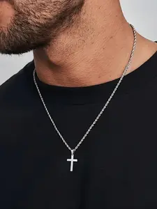 Classic Retro Design Cross Chain Design Stainless Steel Cross Pendant Necklace, Fashion Jewelry for Party, Daily Clothing Decor, Trendy All-match & Exquisite Jewelry for Birthday Gift