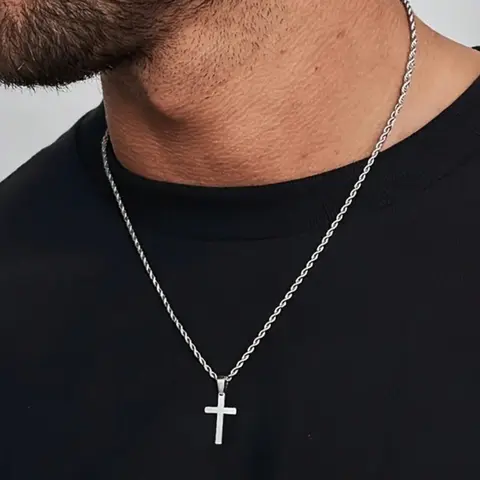 Classic Retro Design Stainless Steel Cross Pendant Necklace, Fashion Jewelry for Party, Trendy All-match & Exquisite Jewelry for Birthday Gift, Faith Necklace