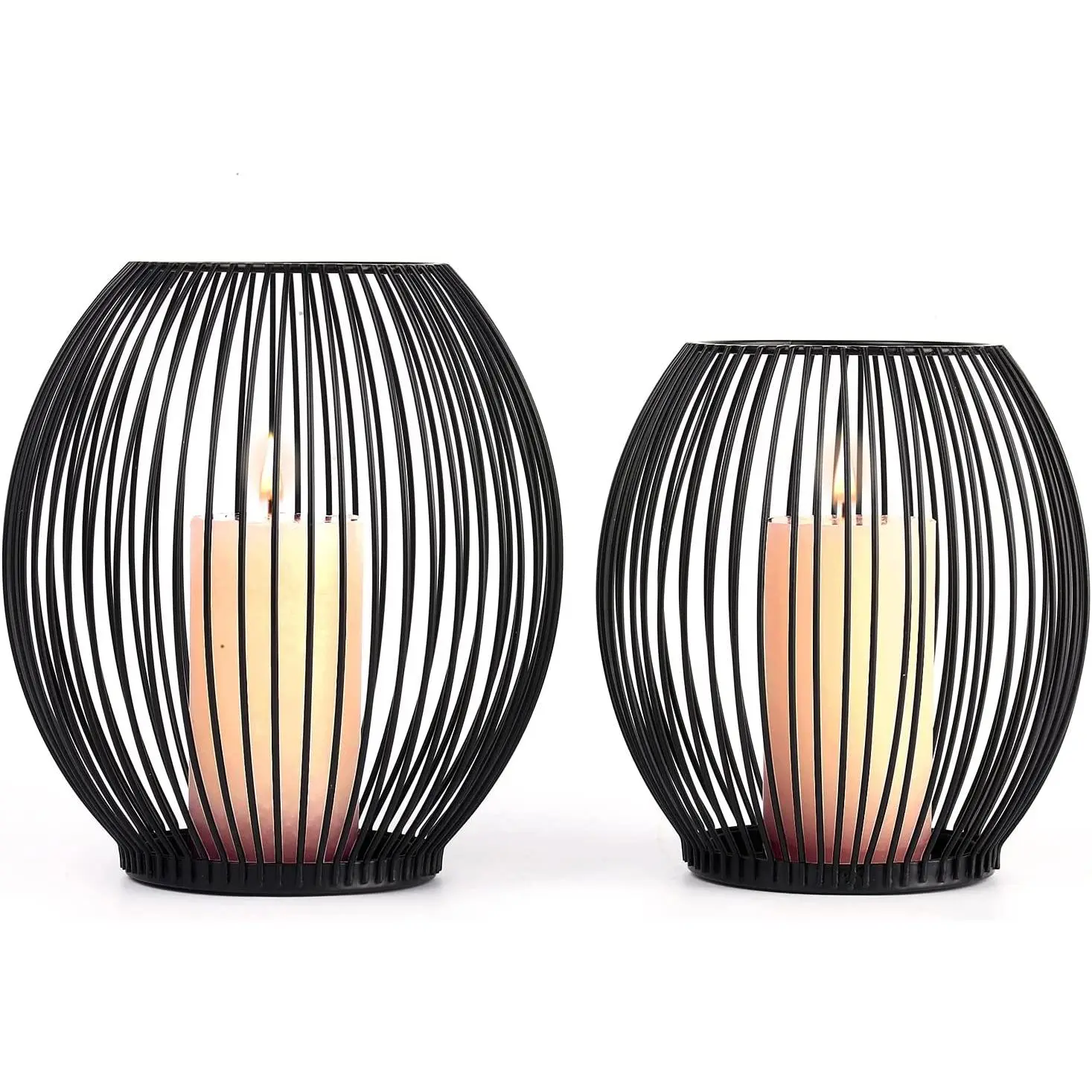 Outdoor Candle Holder Decor Set - Black Candle Holder - Candles Holders for Table Centerpiece - Hurricane Candles Holder for Pillar Candles Cage Candle Holders Black Wire Decorative OLEEK
