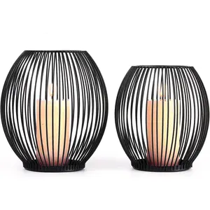Outdoor Candle Holder Decor Set - Black Candle Holder - Candles Holders for Table Centerpiece - Hurricane Candles Holder for Pillar Candles Cage Candle Holders Black Wire Decorative OLEEK
