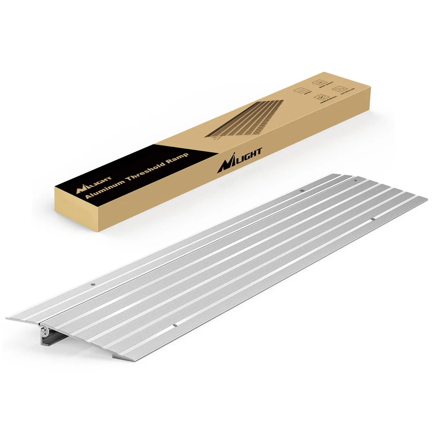 Portable Aluminum Door Threshold Ramp - 34in L x 7.2in W x 1in H, 700 lbs Capacity, Adjustable Flap, Height Adjust Feature, All-Weather Home Improvement Accessibility Accessory for Step Transitions, Minimizes Slipping Risk